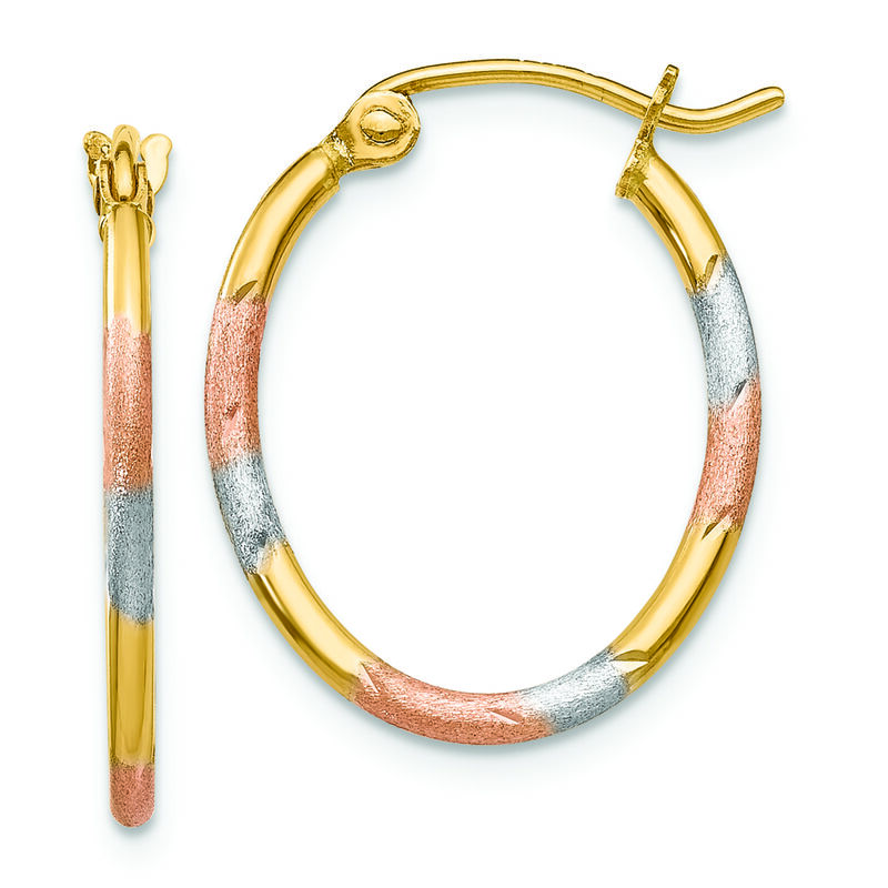 Tri Color Hoop Earrings in 14k Yellow Gold image number null